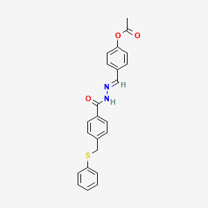 molecular formula C23H20N2O3S B11661462 4-{(E)-[2-({4-[(phenylsulfanyl)methyl]phenyl}carbonyl)hydrazinylidene]methyl}phenyl acetate 