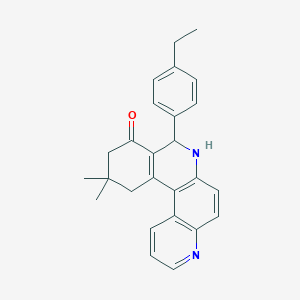 molecular formula C26H26N2O B11661486 8-(4-ethylphenyl)-11,11-dimethyl-8,10,11,12-tetrahydrobenzo[a][4,7]phenanthrolin-9(7H)-one 