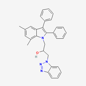 molecular formula C31H28N4O B11661513 1-(1H-benzotriazol-1-yl)-3-(5,7-dimethyl-2,3-diphenyl-1H-indol-1-yl)propan-2-ol 