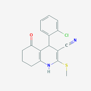 molecular formula C17H15ClN2OS B11661551 4-(2-Chlorophenyl)-2-(methylsulfanyl)-5-oxo-1,4,5,6,7,8-hexahydroquinoline-3-carbonitrile 