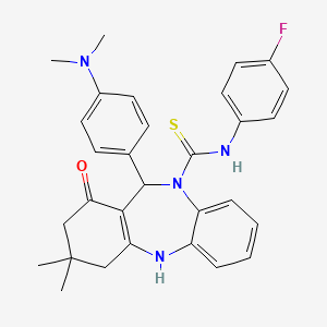 molecular formula C30H31FN4OS B11661561 11-[4-(dimethylamino)phenyl]-N-(4-fluorophenyl)-3,3-dimethyl-1-oxo-1,2,3,4,5,11-hexahydro-10H-dibenzo[b,e][1,4]diazepine-10-carbothioamide 