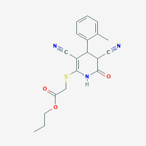 Propyl {[3,5-dicyano-6-hydroxy-4-(2-methylphenyl)-4,5-dihydropyridin-2-yl]sulfanyl}acetate