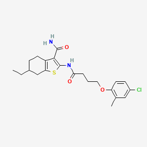 molecular formula C22H27ClN2O3S B11661599 2-{[4-(4-Chloro-2-methylphenoxy)butanoyl]amino}-6-ethyl-4,5,6,7-tetrahydro-1-benzothiophene-3-carboxamide 