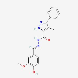 molecular formula C19H18N4O3 B11661610 N'-[(E)-(4-hydroxy-3-methoxyphenyl)methylidene]-4-methyl-3-phenyl-1H-pyrazole-5-carbohydrazide 