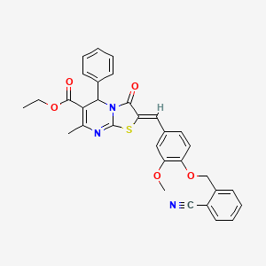 molecular formula C32H27N3O5S B11661613 ethyl (2Z)-2-{4-[(2-cyanobenzyl)oxy]-3-methoxybenzylidene}-7-methyl-3-oxo-5-phenyl-2,3-dihydro-5H-[1,3]thiazolo[3,2-a]pyrimidine-6-carboxylate 