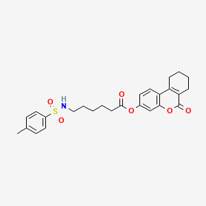 molecular formula C26H29NO6S B11661623 6-oxo-7,8,9,10-tetrahydro-6H-benzo[c]chromen-3-yl 6-{[(4-methylphenyl)sulfonyl]amino}hexanoate 