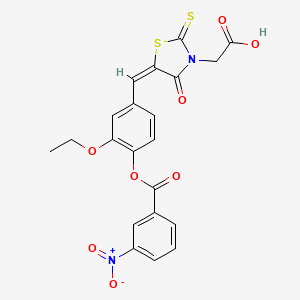 molecular formula C21H16N2O8S2 B11661650 [(5E)-5-(3-ethoxy-4-{[(3-nitrophenyl)carbonyl]oxy}benzylidene)-4-oxo-2-thioxo-1,3-thiazolidin-3-yl]acetic acid 