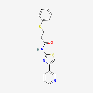 molecular formula C17H15N3OS2 B11661651 3-(phenylthio)-N-(4-(pyridin-3-yl)thiazol-2-yl)propanamide 