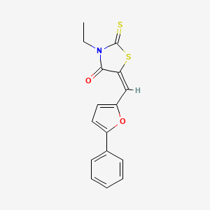 molecular formula C16H13NO2S2 B11661675 (5E)-3-ethyl-5-[(5-phenylfuran-2-yl)methylidene]-2-sulfanylidene-1,3-thiazolidin-4-one 