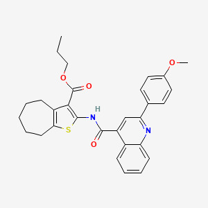 molecular formula C30H30N2O4S B11661731 propyl 2-({[2-(4-methoxyphenyl)quinolin-4-yl]carbonyl}amino)-5,6,7,8-tetrahydro-4H-cyclohepta[b]thiophene-3-carboxylate 