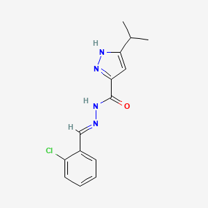 molecular formula C14H15ClN4O B11661747 N'-(2-Chlorobenzylidene)-3-isopropyl-1H-pyrazole-5-carbohydrazide CAS No. 303106-35-6