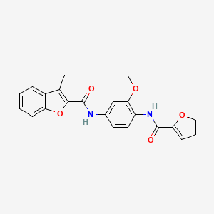 molecular formula C22H18N2O5 B11661773 N-{4-[(furan-2-ylcarbonyl)amino]-3-methoxyphenyl}-3-methyl-1-benzofuran-2-carboxamide 