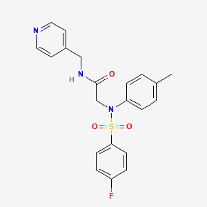 molecular formula C21H20FN3O3S B11661830 2-[N-(4-Methylphenyl)4-fluorobenzenesulfonamido]-N-[(pyridin-4-YL)methyl]acetamide 