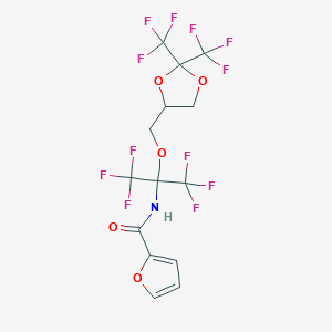 molecular formula C14H9F12NO5 B11661903 N-(2-{[2,2-bis(trifluoromethyl)-1,3-dioxolan-4-yl]methoxy}-1,1,1,3,3,3-hexafluoropropan-2-yl)furan-2-carboxamide 