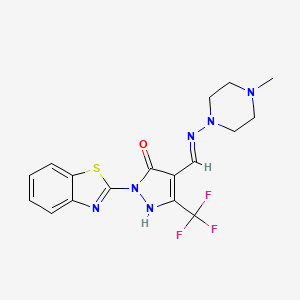 molecular formula C17H17F3N6OS B11661919 2-(1,3-benzothiazol-2-yl)-4-{(E)-[(4-methylpiperazin-1-yl)imino]methyl}-5-(trifluoromethyl)-1,2-dihydro-3H-pyrazol-3-one 