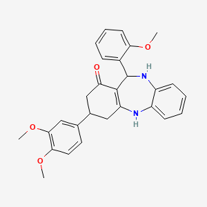 molecular formula C28H28N2O4 B11661976 9-(3,4-Dimethoxyphenyl)-6-(2-methoxyphenyl)-5,6,8,9,10,11-hexahydrobenzo[b][1,4]benzodiazepin-7-one 