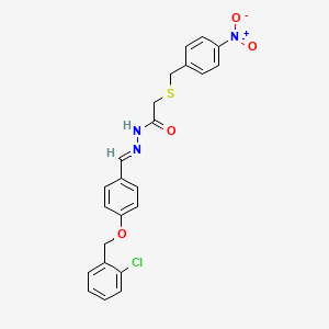 molecular formula C23H20ClN3O4S B11662011 N'-[(E)-{4-[(2-chlorobenzyl)oxy]phenyl}methylidene]-2-[(4-nitrobenzyl)sulfanyl]acetohydrazide 