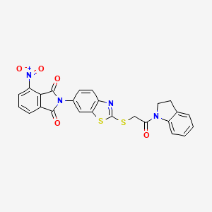 molecular formula C25H16N4O5S2 B11662019 2-(2-{[2-(2,3-dihydro-1H-indol-1-yl)-2-oxoethyl]sulfanyl}-1,3-benzothiazol-6-yl)-4-nitro-1H-isoindole-1,3(2H)-dione 