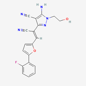 molecular formula C19H14FN5O2 B11662032 5-amino-3-{(Z)-1-cyano-2-[5-(2-fluorophenyl)furan-2-yl]ethenyl}-1-(2-hydroxyethyl)-1H-pyrazole-4-carbonitrile 