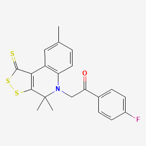 molecular formula C21H18FNOS3 B11662049 1-(4-fluorophenyl)-2-(4,4,8-trimethyl-1-thioxo-1,4-dihydro-5H-[1,2]dithiolo[3,4-c]quinolin-5-yl)ethanone 