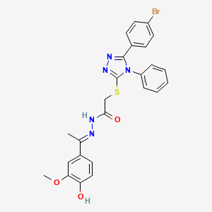 molecular formula C25H22BrN5O3S B11662069 2-{[5-(4-bromophenyl)-4-phenyl-4H-1,2,4-triazol-3-yl]sulfanyl}-N'-[(1E)-1-(4-hydroxy-3-methoxyphenyl)ethylidene]acetohydrazide 