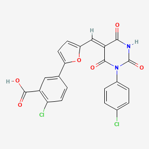 molecular formula C22H12Cl2N2O6 B11662088 2-chloro-5-(5-{(Z)-[1-(4-chlorophenyl)-2,4,6-trioxotetrahydropyrimidin-5(2H)-ylidene]methyl}furan-2-yl)benzoic acid 