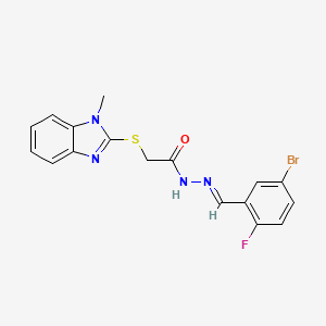 molecular formula C17H14BrFN4OS B11662127 N'-[(E)-(5-bromo-2-fluorophenyl)methylidene]-2-[(1-methyl-1H-benzimidazol-2-yl)sulfanyl]acetohydrazide 