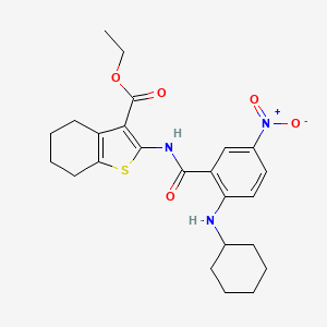 molecular formula C24H29N3O5S B11662143 Ethyl 2-({[2-(cyclohexylamino)-5-nitrophenyl]carbonyl}amino)-4,5,6,7-tetrahydro-1-benzothiophene-3-carboxylate 