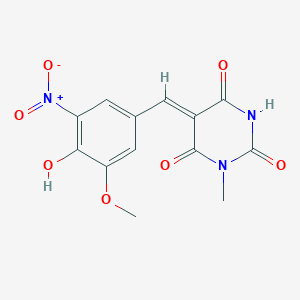 molecular formula C13H11N3O7 B11662174 (5Z)-5-[(4-hydroxy-3-methoxy-5-nitrophenyl)methylidene]-1-methyl-1,3-diazinane-2,4,6-trione 