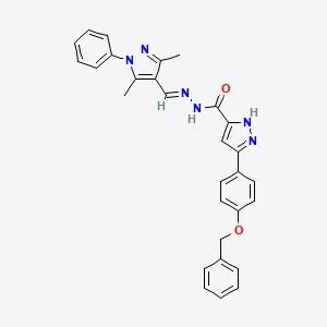 molecular formula C29H26N6O2 B11662186 3-[4-(Benzyloxy)phenyl]-N'-[(E)-(3,5-dimethyl-1-phenyl-1H-pyrazol-4-YL)methylidene]-1H-pyrazole-5-carbohydrazide CAS No. 302918-67-8