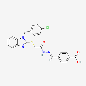 molecular formula C24H19ClN4O3S B11662194 4-{(E)-[({[1-(4-Chlorobenzyl)-1H-benzimidazol-2-YL]sulfanyl}acetyl)hydrazono]methyl}benzoic acid 