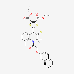 molecular formula C33H31NO6S3 B11662211 diethyl 2-{2,2,8-trimethyl-1-[(naphthalen-2-yloxy)acetyl]-3-thioxo-2,3-dihydroquinolin-4(1H)-ylidene}-1,3-dithiole-4,5-dicarboxylate 