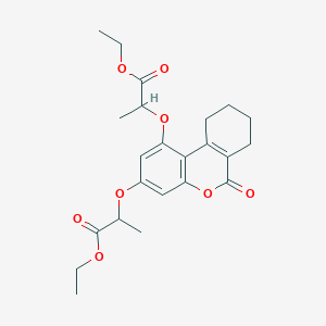 molecular formula C23H28O8 B11662221 ethyl 2-{[1-(2-ethoxy-1-methyl-2-oxoethoxy)-6-oxo-7,8,9,10-tetrahydro-6H-benzo[c]chromen-3-yl]oxy}propanoate 