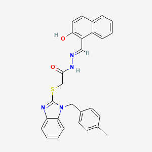 molecular formula C28H24N4O2S B11662258 N'-[(E)-(2-Hydroxy-1-naphthyl)methylidene]-2-{[1-(4-methylbenzyl)-1H-benzimidazol-2-YL]sulfanyl}acetohydrazide 