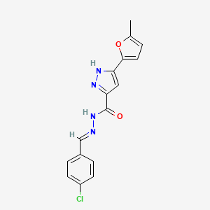 molecular formula C16H13ClN4O2 B11662265 N-[(4-chlorobenzylidene)amino]-5-(5-methyl-2-furyl)-1H-pyrazole-3-carboxamide 