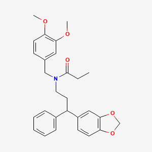 molecular formula C28H31NO5 B11662403 N-[3-(1,3-benzodioxol-5-yl)-3-phenylpropyl]-N-(3,4-dimethoxybenzyl)propanamide 