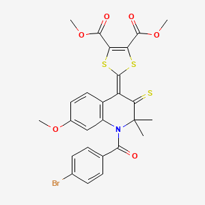 molecular formula C26H22BrNO6S3 B11662418 dimethyl 2-{1-[(4-bromophenyl)carbonyl]-7-methoxy-2,2-dimethyl-3-thioxo-2,3-dihydroquinolin-4(1H)-ylidene}-1,3-dithiole-4,5-dicarboxylate 