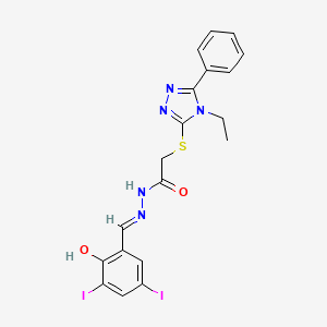 2-[(4-ethyl-5-phenyl-4H-1,2,4-triazol-3-yl)sulfanyl]-N'-[(E)-(2-hydroxy-3,5-diiodophenyl)methylidene]acetohydrazide