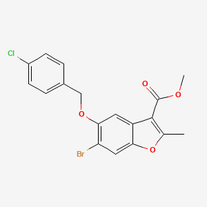 molecular formula C18H14BrClO4 B11662429 Methyl 6-bromo-5-[(4-chlorophenyl)methoxy]-2-methyl-1-benzofuran-3-carboxylate 