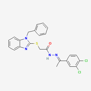 molecular formula C24H20Cl2N4OS B11662522 2-[(1-benzyl-1H-benzimidazol-2-yl)sulfanyl]-N'-[(1E)-1-(3,4-dichlorophenyl)ethylidene]acetohydrazide 