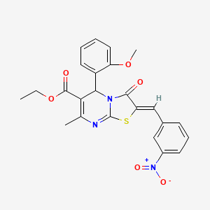 molecular formula C24H21N3O6S B11662530 ethyl (2Z)-5-(2-methoxyphenyl)-7-methyl-2-(3-nitrobenzylidene)-3-oxo-2,3-dihydro-5H-[1,3]thiazolo[3,2-a]pyrimidine-6-carboxylate 