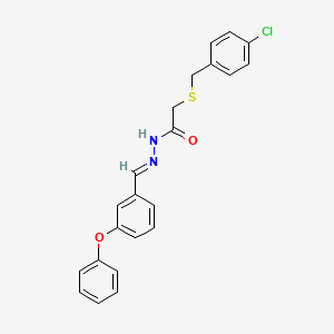 molecular formula C22H19ClN2O2S B11662629 2-[(4-chlorobenzyl)sulfanyl]-N'-[(E)-(3-phenoxyphenyl)methylidene]acetohydrazide 