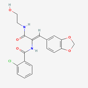 molecular formula C19H17ClN2O5 B11662638 N-{(1Z)-1-(1,3-benzodioxol-5-yl)-3-[(2-hydroxyethyl)amino]-3-oxoprop-1-en-2-yl}-2-chlorobenzamide 