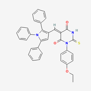 molecular formula C35H27N3O3S B11662799 (5Z)-1-(4-ethoxyphenyl)-2-thioxo-5-[(1,2,5-triphenyl-1H-pyrrol-3-yl)methylidene]dihydropyrimidine-4,6(1H,5H)-dione 