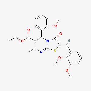 molecular formula C26H26N2O6S B11662802 ethyl (2Z)-2-(2,3-dimethoxybenzylidene)-5-(2-methoxyphenyl)-7-methyl-3-oxo-2,3-dihydro-5H-[1,3]thiazolo[3,2-a]pyrimidine-6-carboxylate 