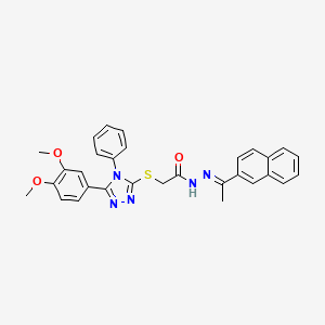 molecular formula C30H27N5O3S B11662830 2-{[5-(3,4-dimethoxyphenyl)-4-phenyl-4H-1,2,4-triazol-3-yl]sulfanyl}-N'-[(1E)-1-(naphthalen-2-yl)ethylidene]acetohydrazide 