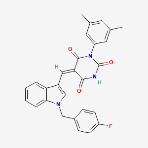 molecular formula C28H22FN3O3 B11662837 (5E)-1-(3,5-dimethylphenyl)-5-{[1-(4-fluorobenzyl)-1H-indol-3-yl]methylidene}-2-hydroxypyrimidine-4,6(1H,5H)-dione 