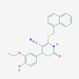 molecular formula C25H22N2O3S B11662919 4-(3-Ethoxy-4-hydroxyphenyl)-2-[(naphthalen-1-ylmethyl)sulfanyl]-6-oxo-1,4,5,6-tetrahydropyridine-3-carbonitrile 