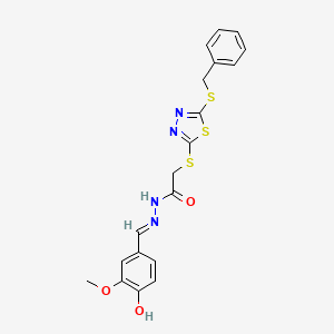 molecular formula C19H18N4O3S3 B11662925 2-{[5-(benzylsulfanyl)-1,3,4-thiadiazol-2-yl]sulfanyl}-N'-[(E)-(4-hydroxy-3-methoxyphenyl)methylidene]acetohydrazide 