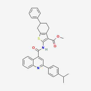 molecular formula C35H32N2O3S B11662933 Methyl 6-phenyl-2-[({2-[4-(propan-2-yl)phenyl]quinolin-4-yl}carbonyl)amino]-4,5,6,7-tetrahydro-1-benzothiophene-3-carboxylate 